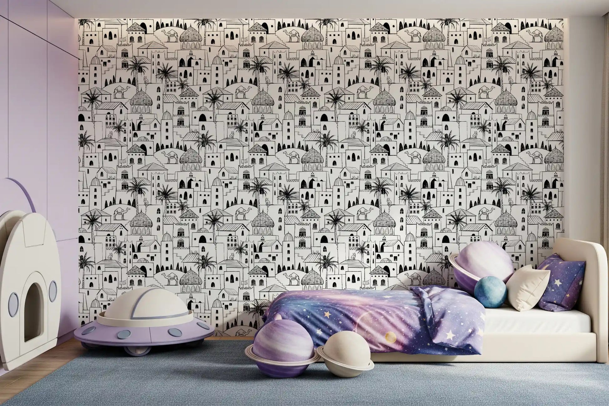 Middle Eastern Desert Town Sketch Wallpaper⁠