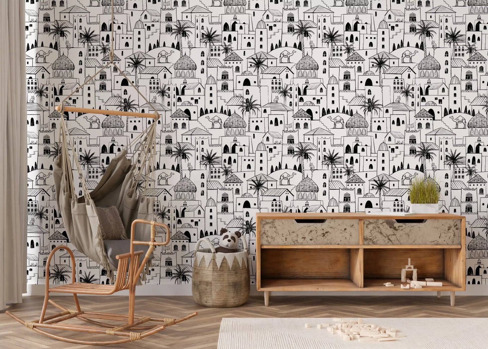 Middle Eastern Desert Town Sketch Wallpaper⁠