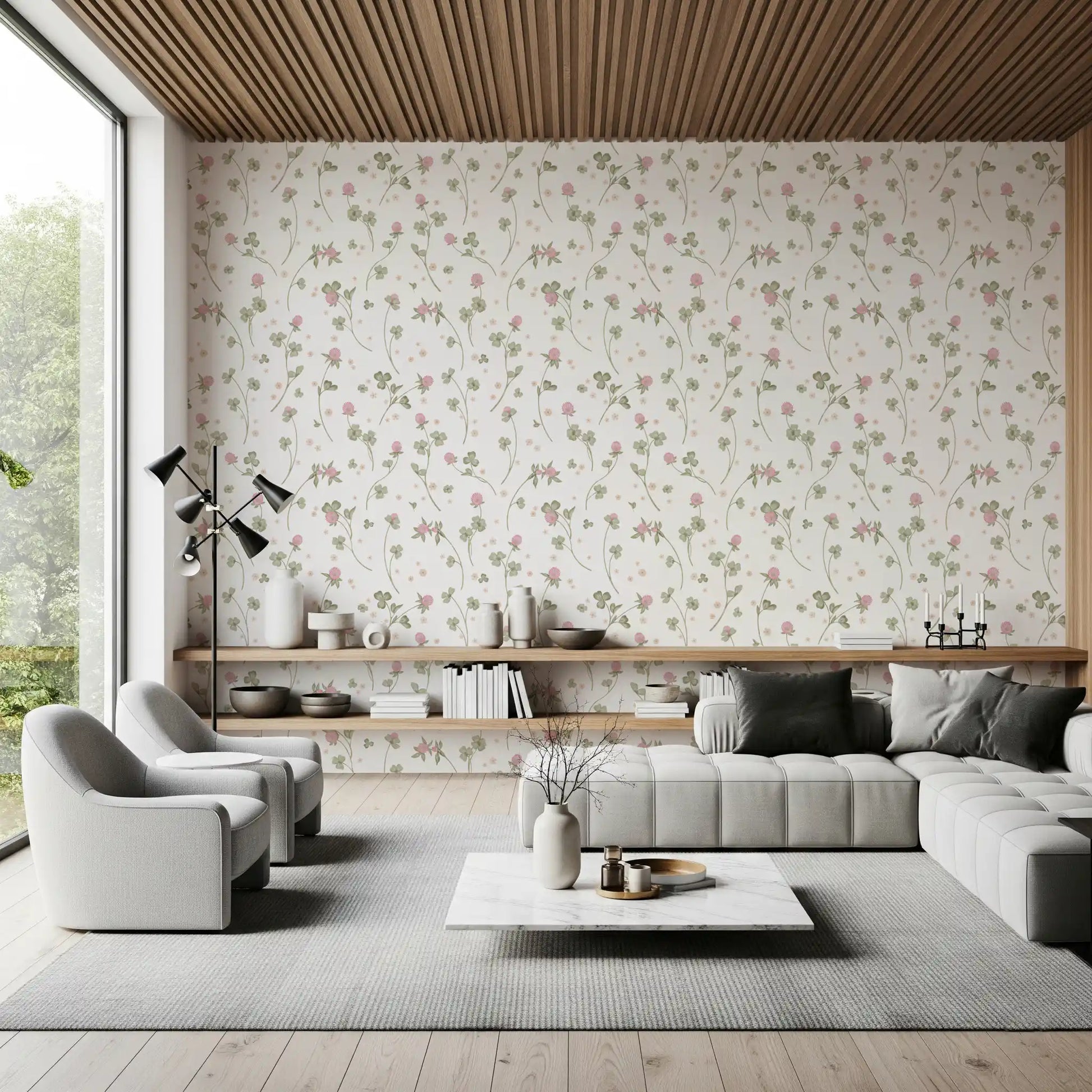 Meadow Clover Botanical Illustration Wallpaper⁠