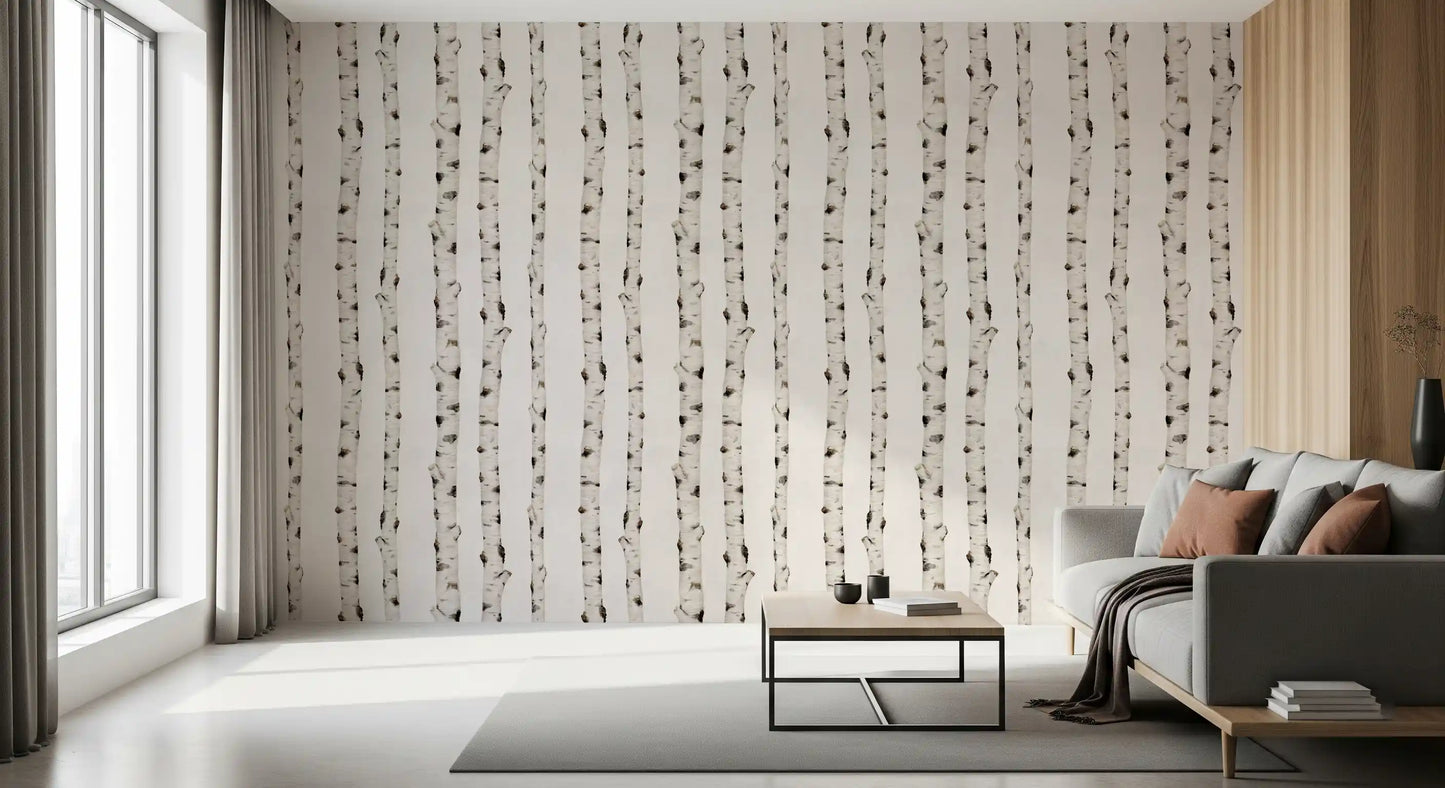 Rustic Birch Forest Vertical Trunks Wallpaper⁠