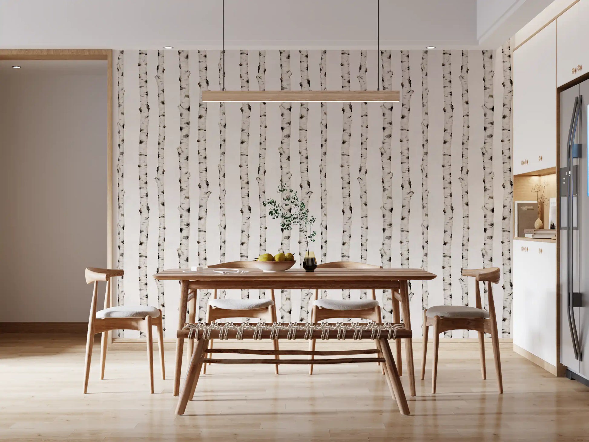 Rustic Birch Forest Vertical Trunks Wallpaper⁠