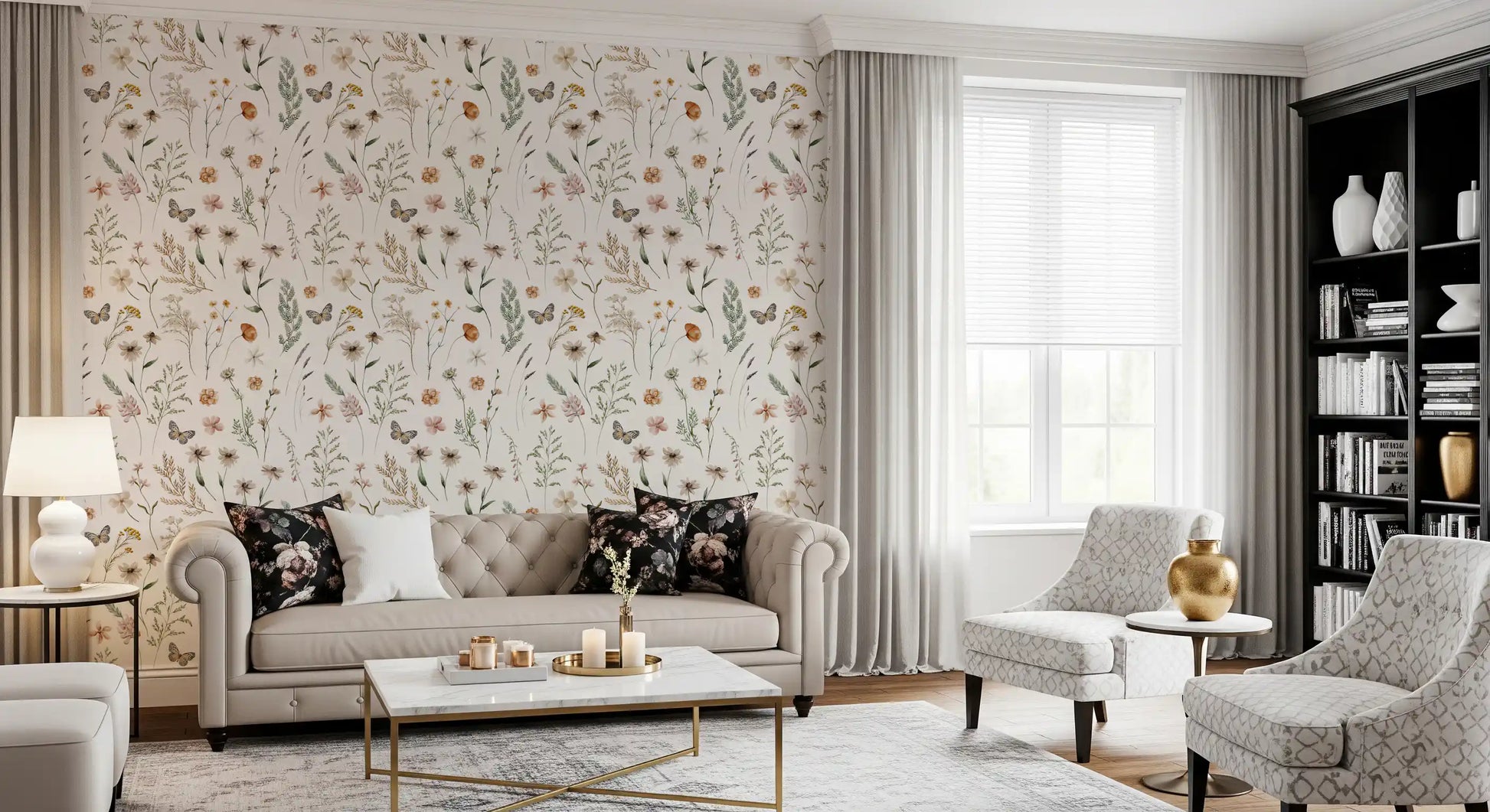 Rustic Meadow Botanical Sketch Wallpaper⁠