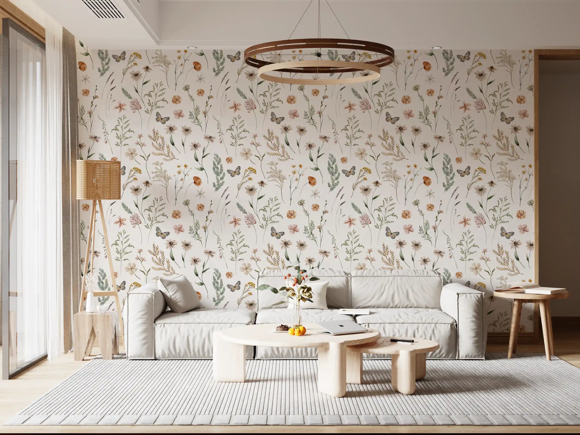 Rustic Meadow Botanical Sketch Wallpaper⁠