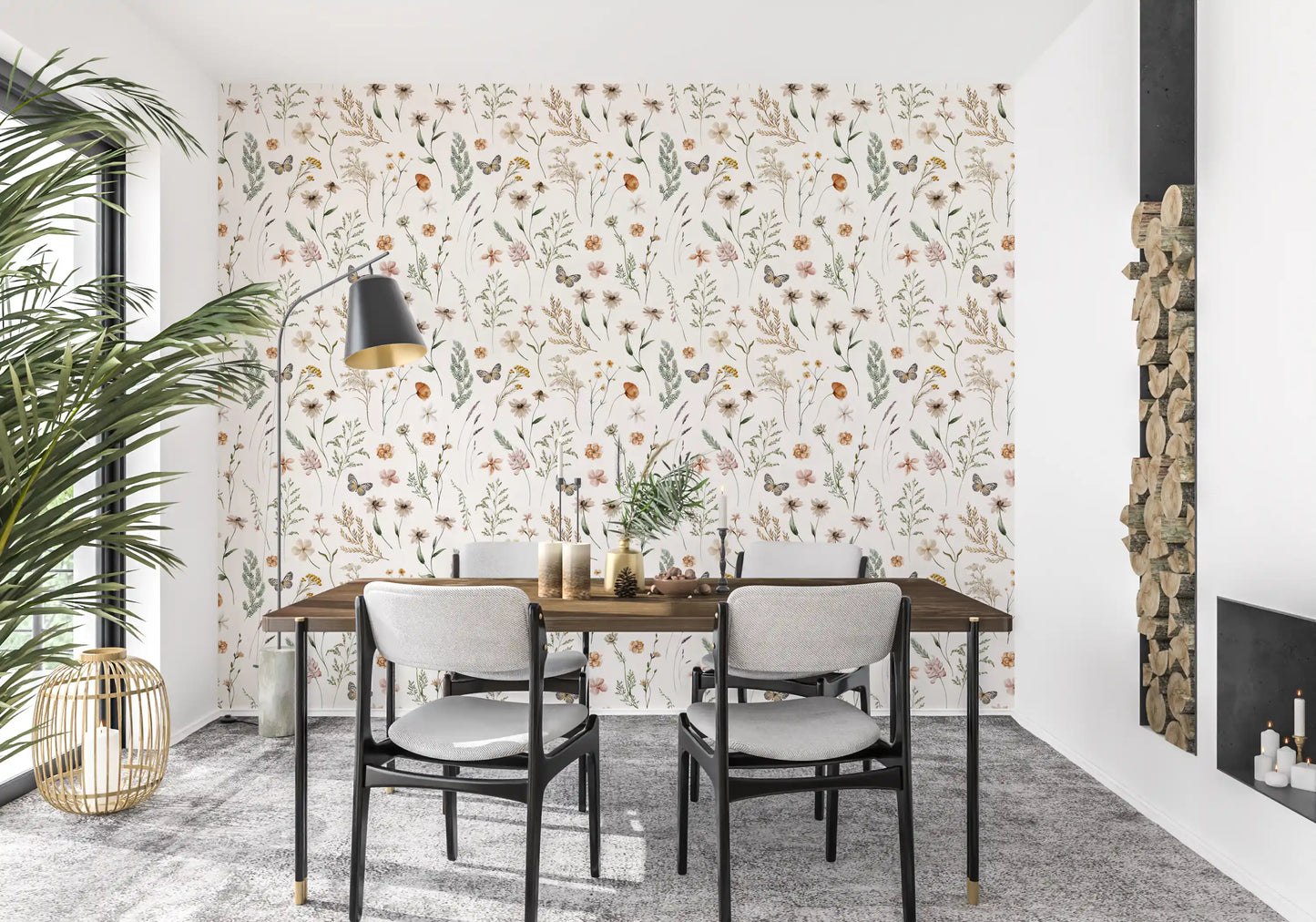 Rustic Meadow Botanical Sketch Wallpaper⁠