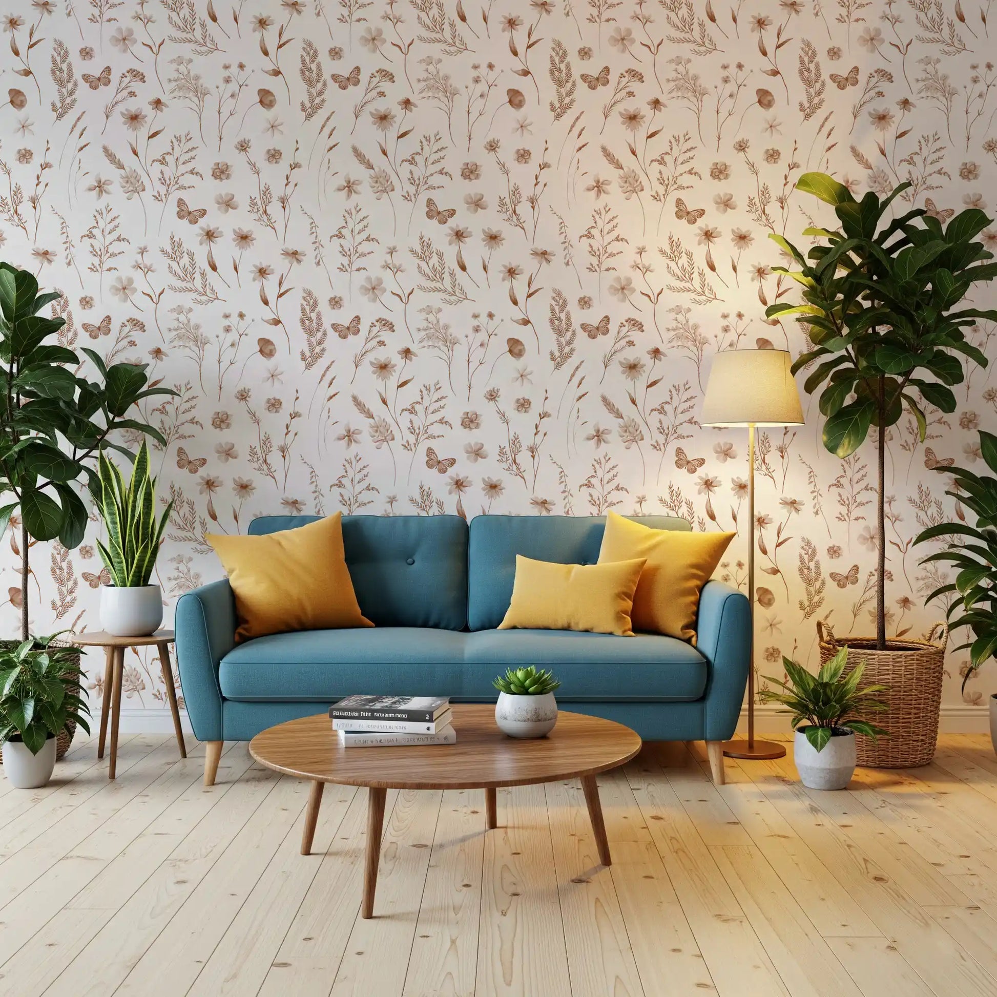 Rustic Meadow Botanical Sketch Wallpaper⁠