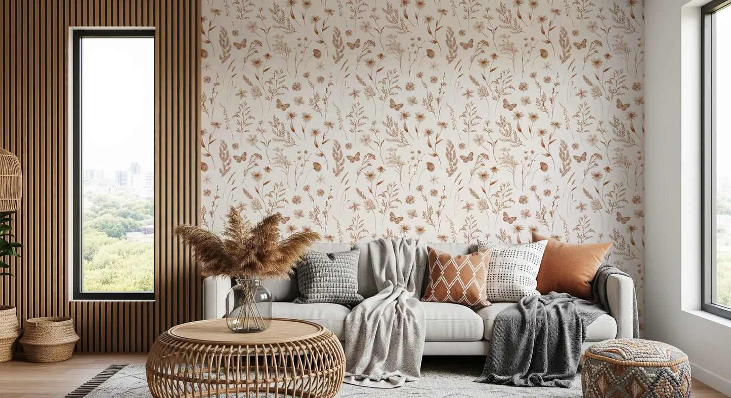 Rustic Meadow Botanical Sketch Wallpaper⁠