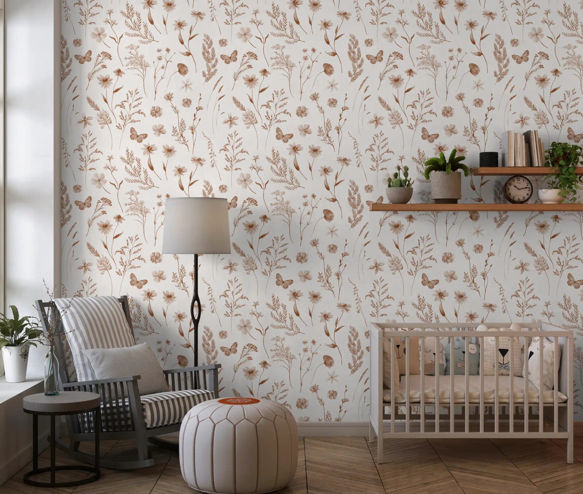 Rustic Meadow Botanical Sketch Wallpaper⁠