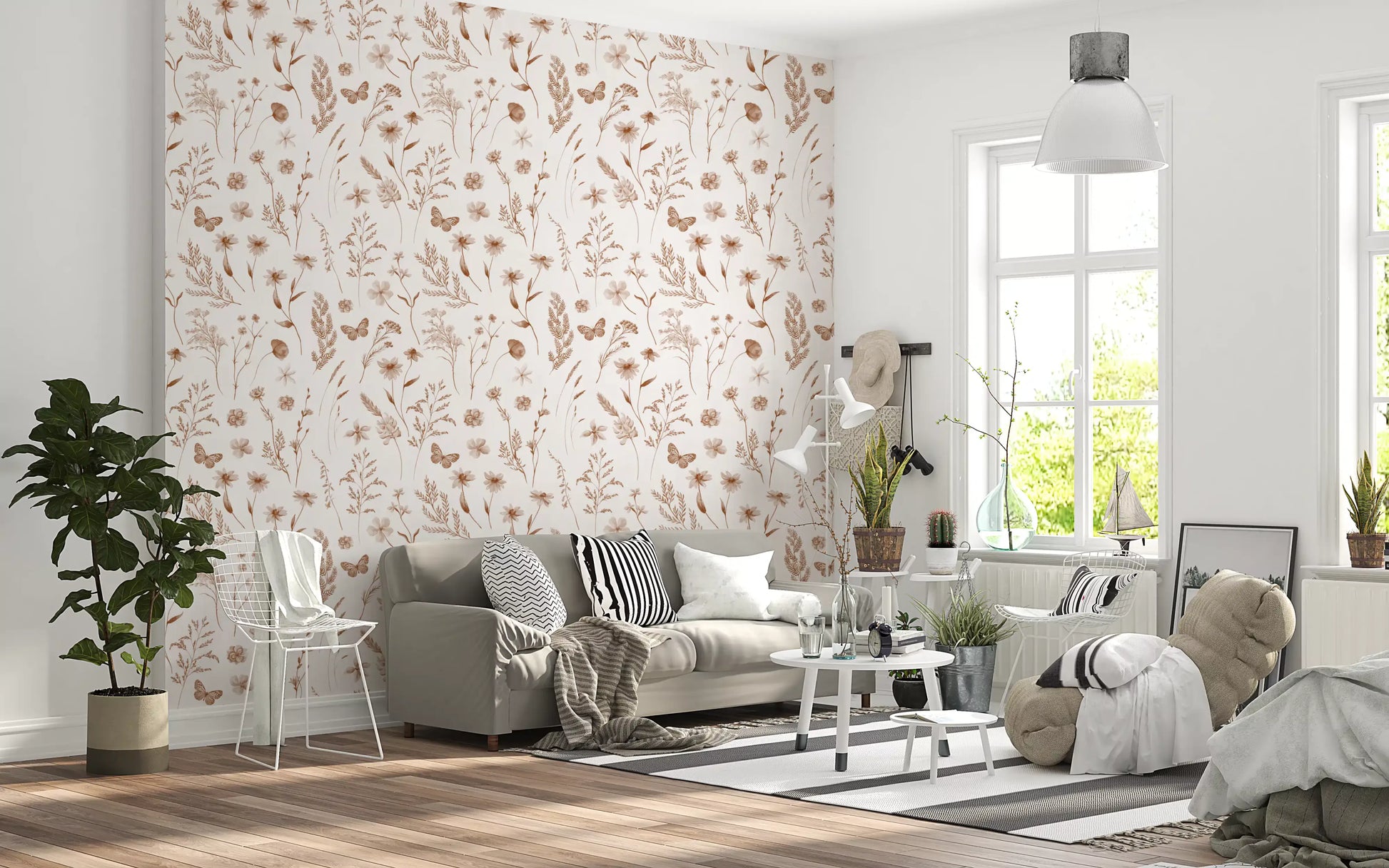 Rustic Meadow Botanical Sketch Wallpaper⁠
