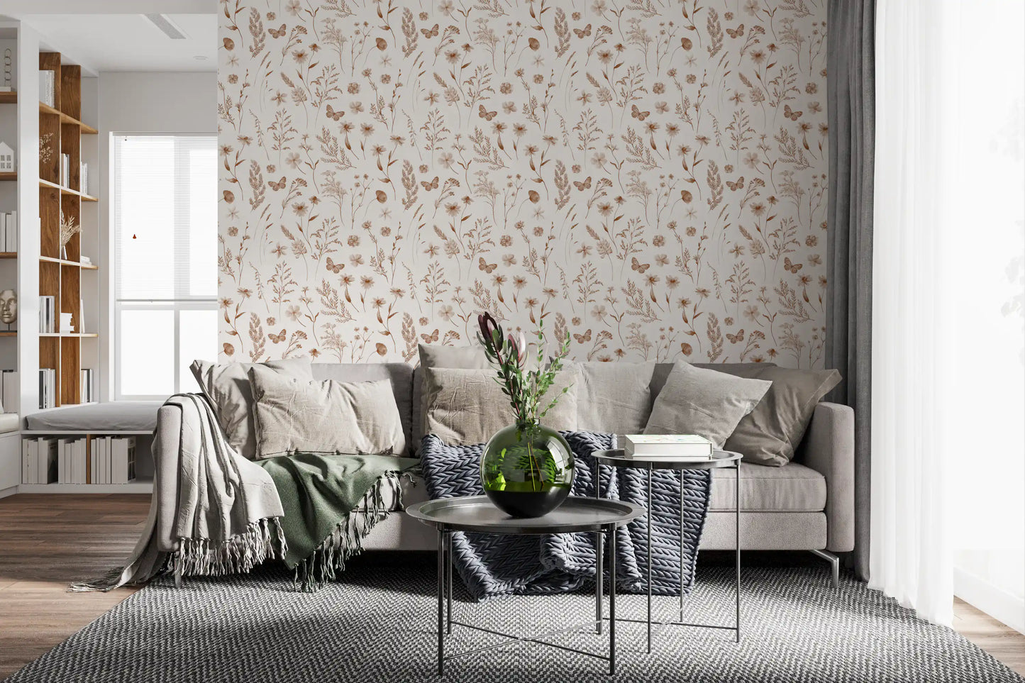 Rustic Meadow Botanical Sketch Wallpaper⁠