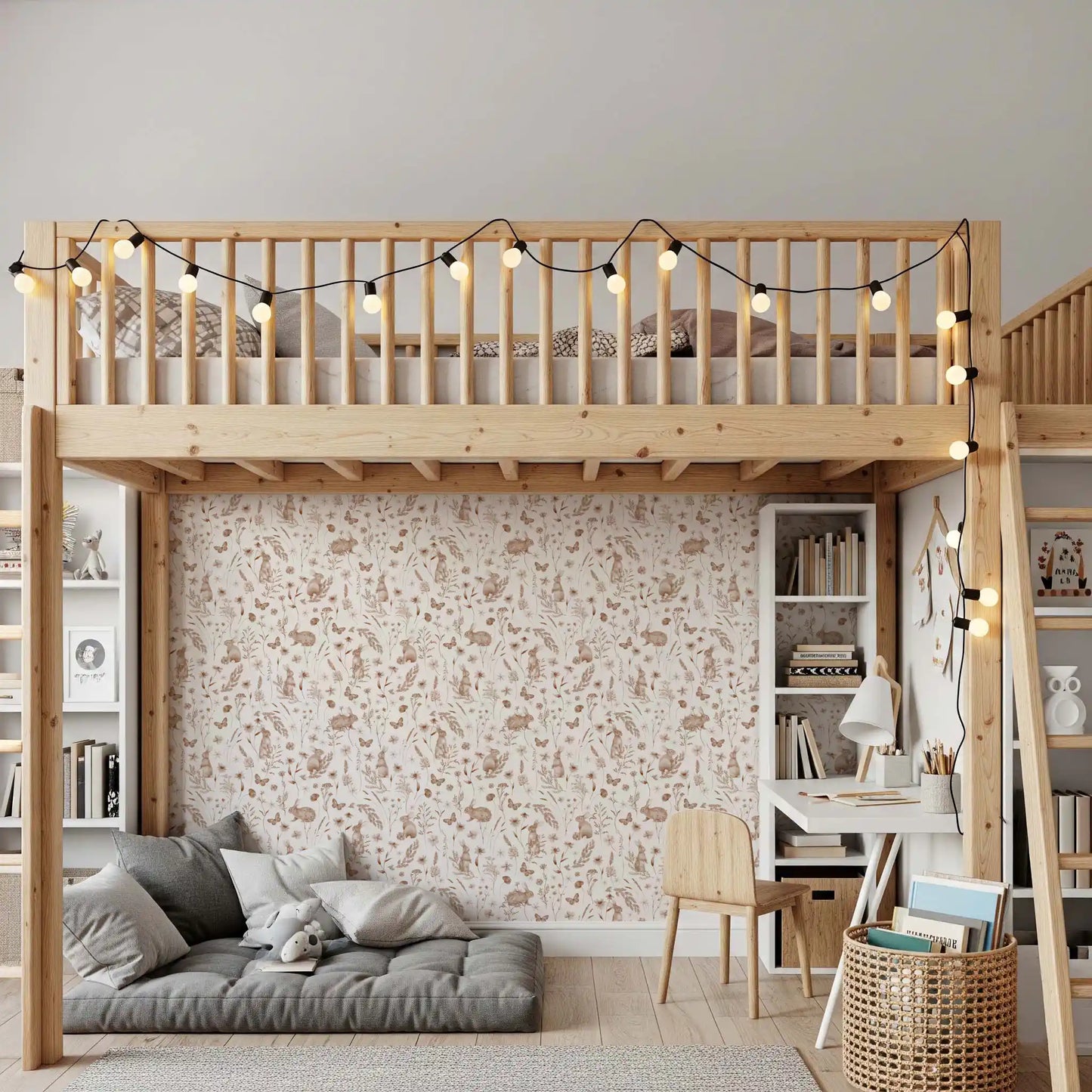 Rustic Woodland Rabbit Meadow Wallpaper⁠