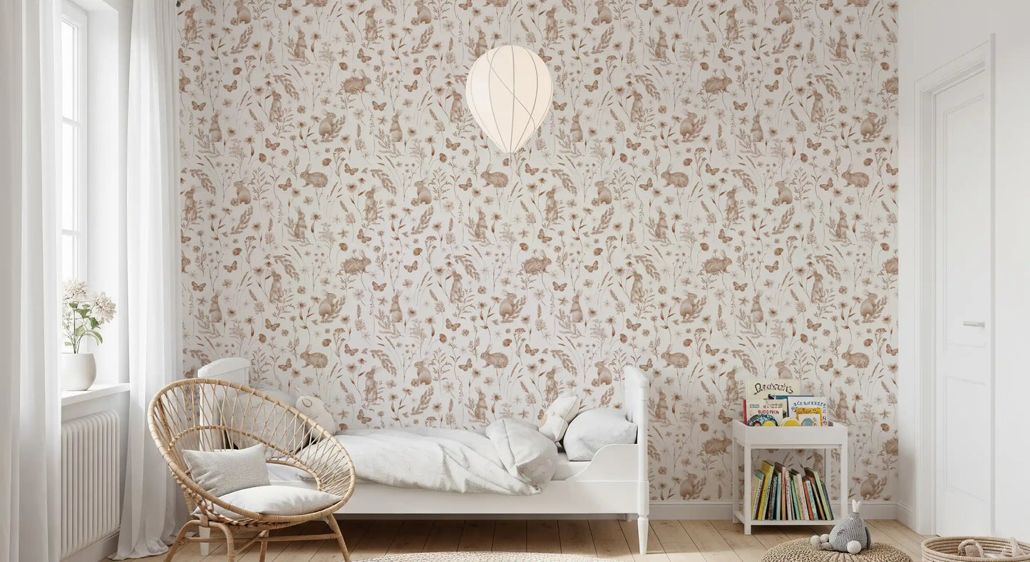 Rustic Woodland Rabbit Meadow Wallpaper⁠