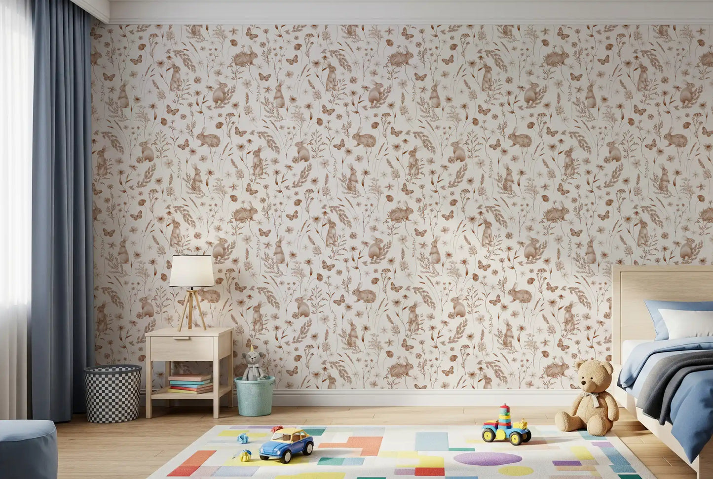 Rustic Woodland Rabbit Meadow Wallpaper⁠