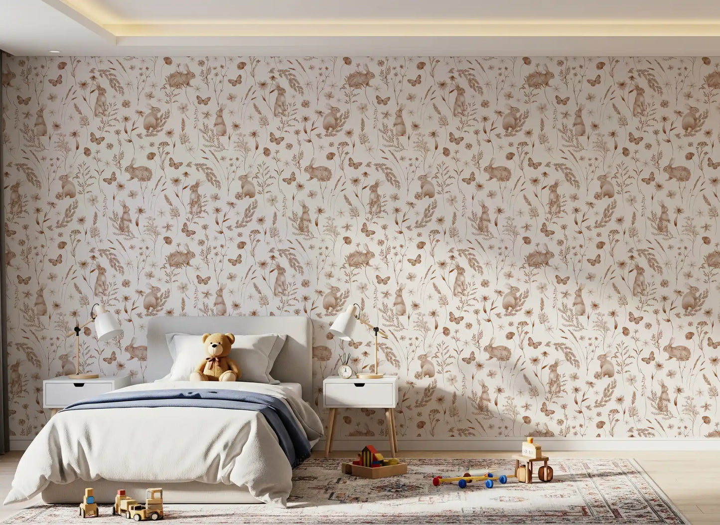 Rustic Woodland Rabbit Meadow Wallpaper⁠