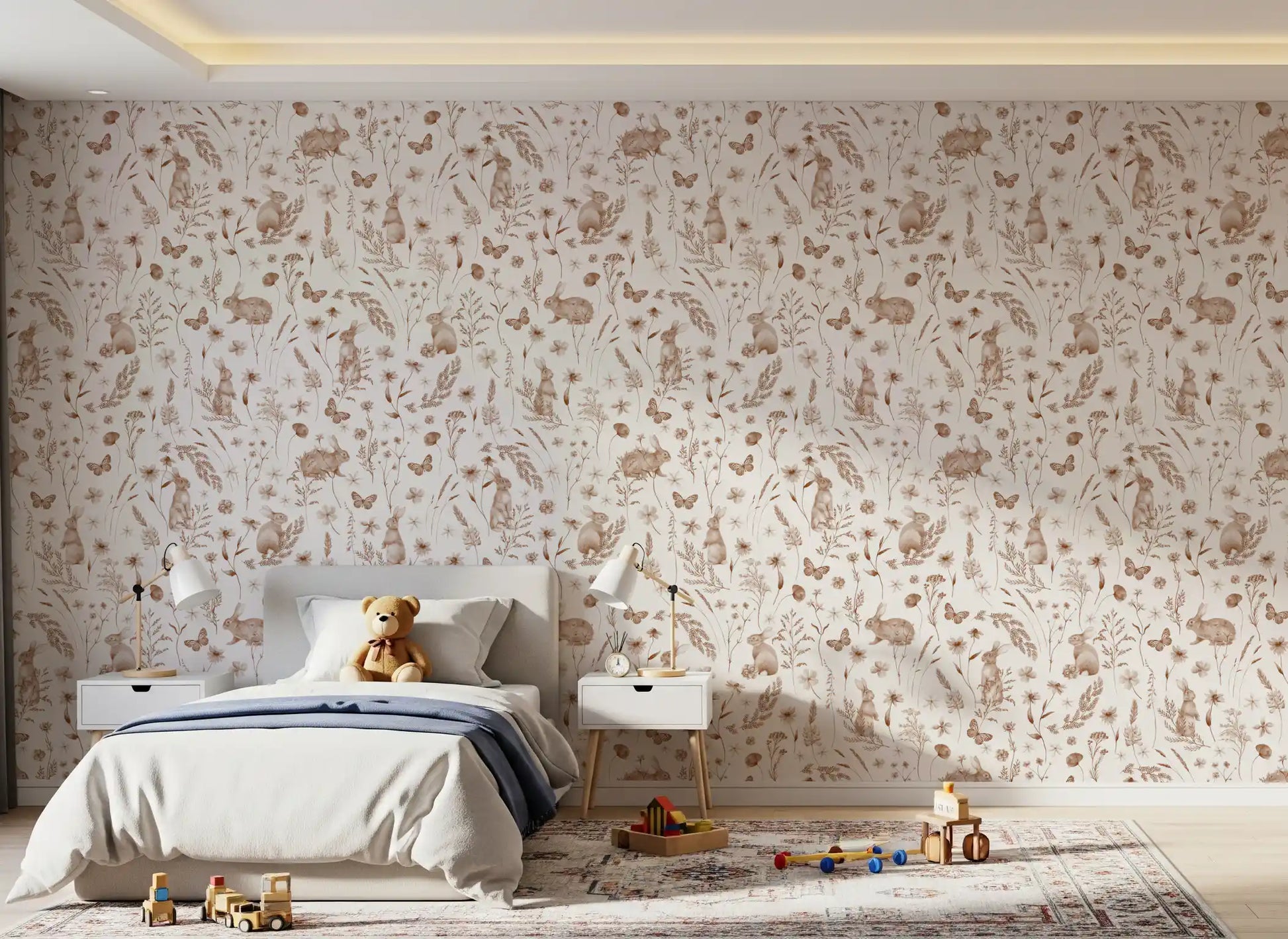 Rustic Woodland Rabbit Meadow Wallpaper⁠