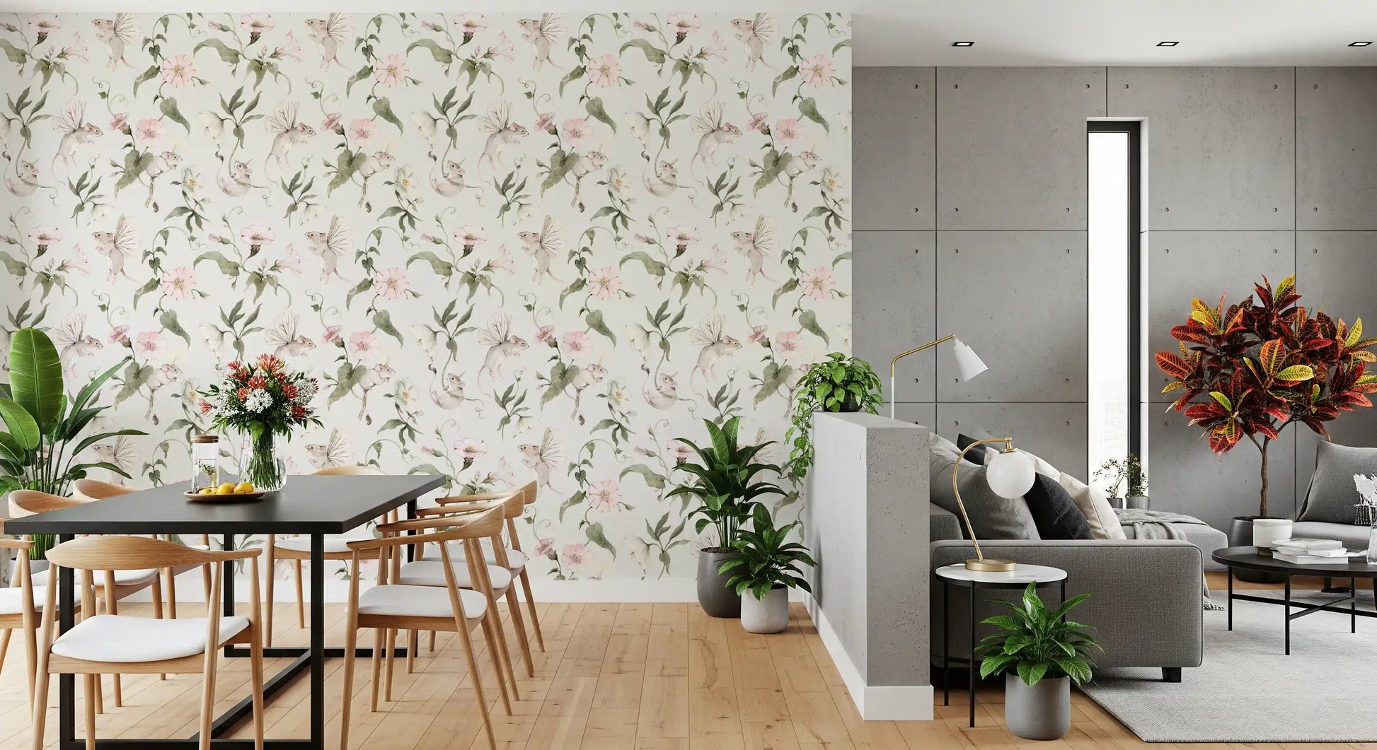 Enchanted Floral Meadow with Fairies Wallpaper⁠