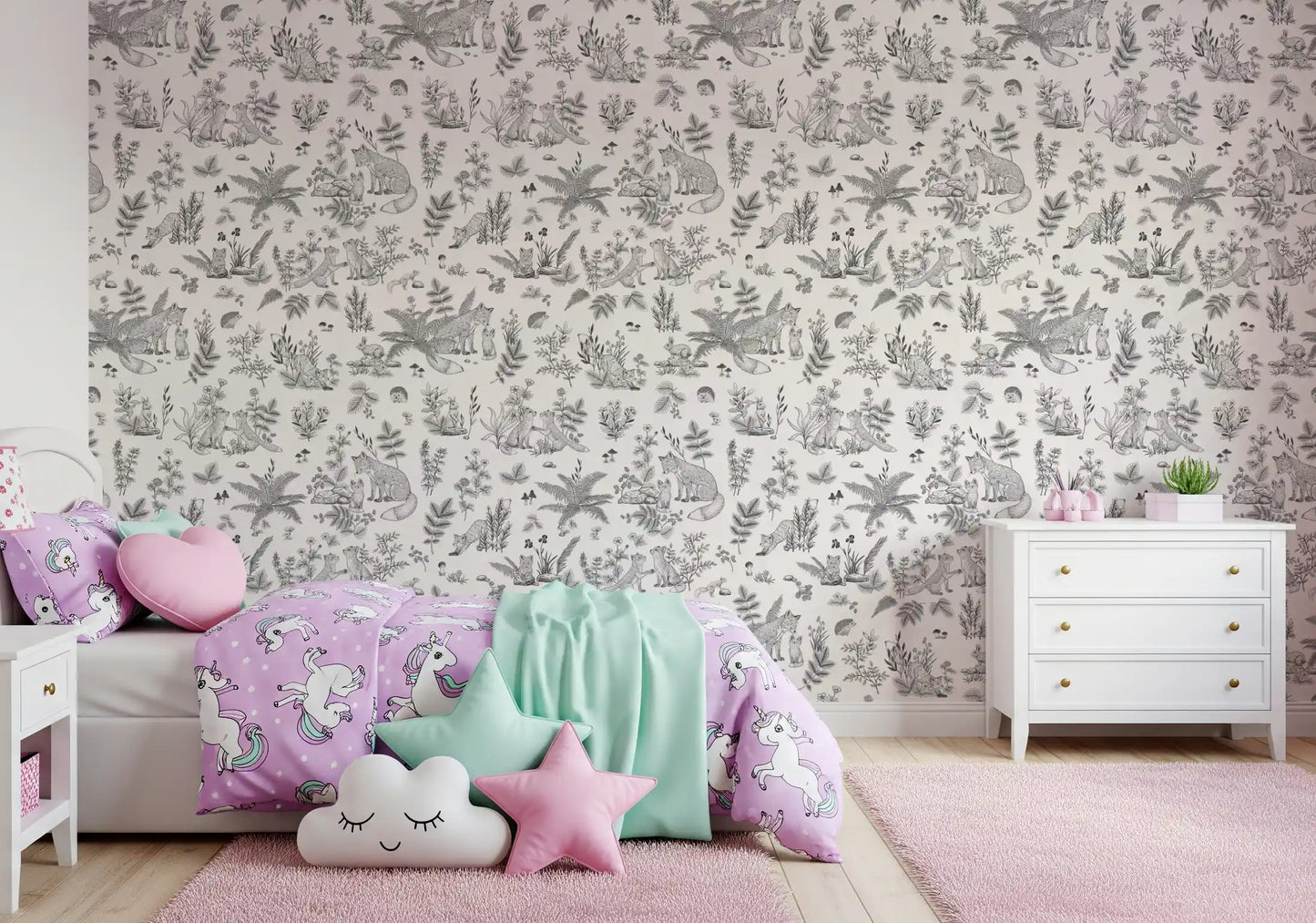 Rustic Forest Friends Botanical Sketch Wallpaper⁠