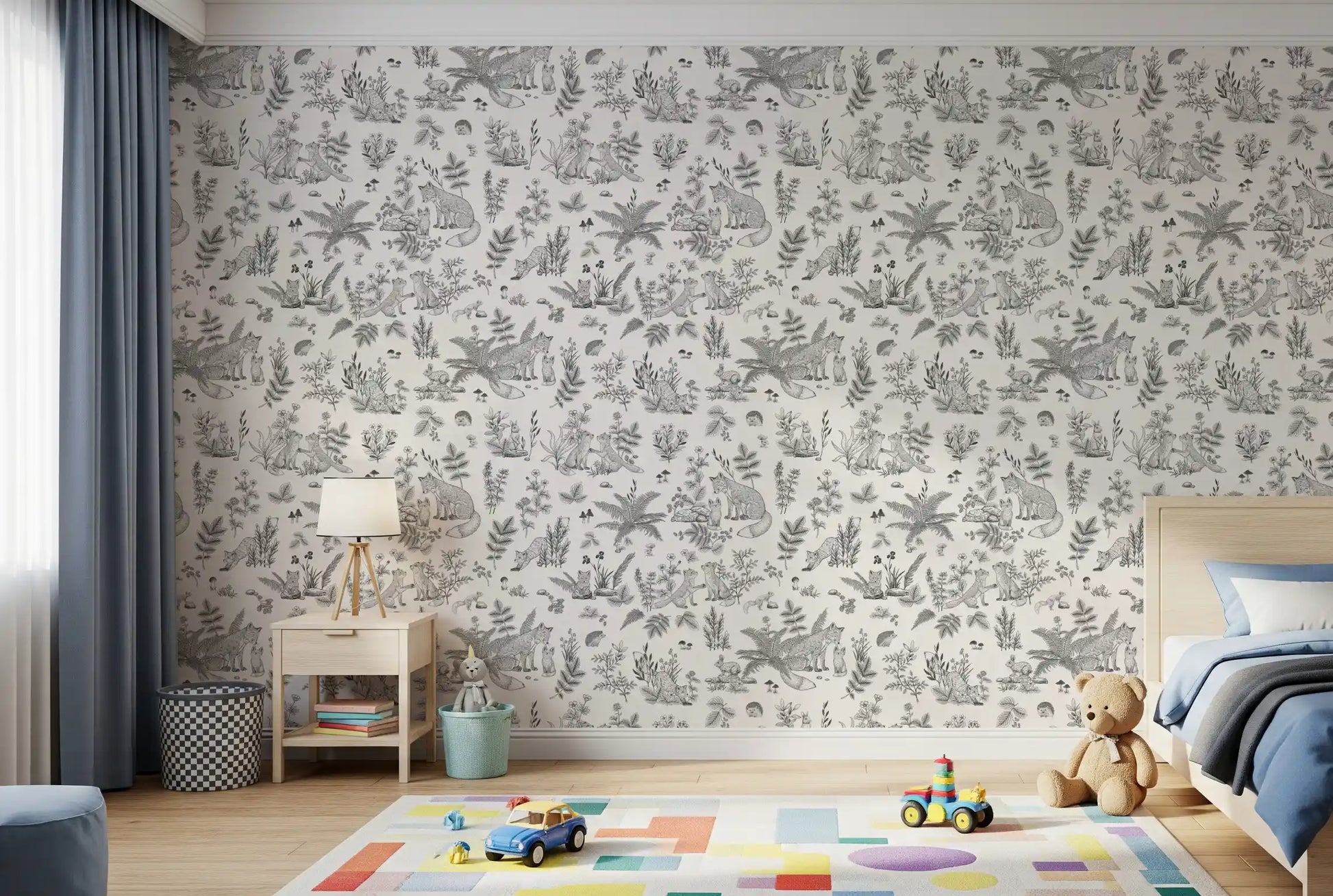 Rustic Forest Friends Botanical Sketch Wallpaper⁠