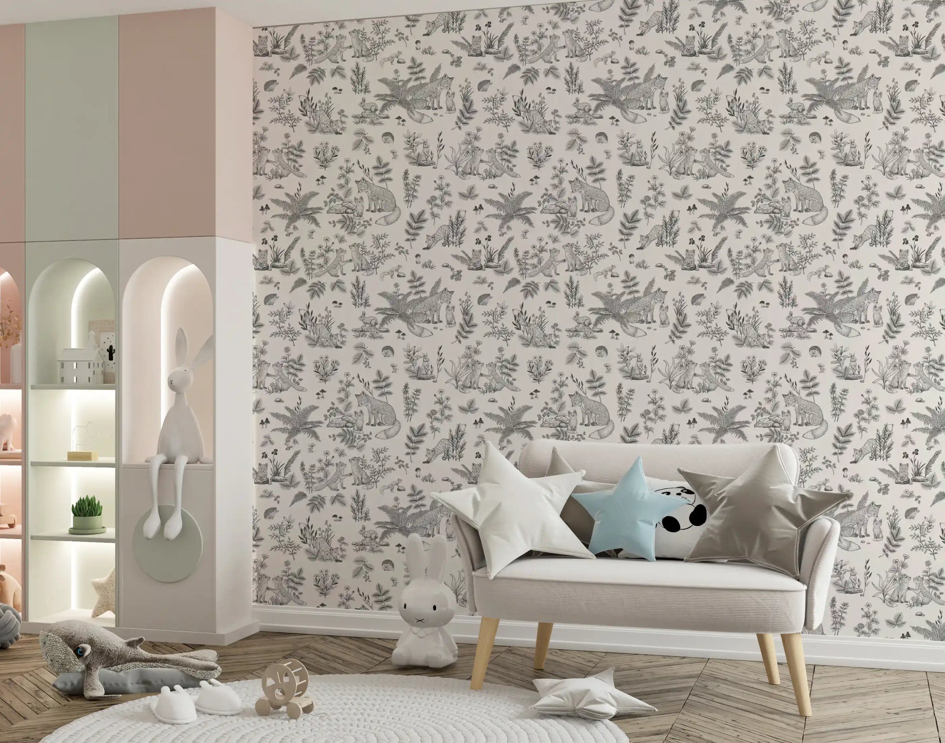 Rustic Forest Friends Botanical Sketch Wallpaper⁠