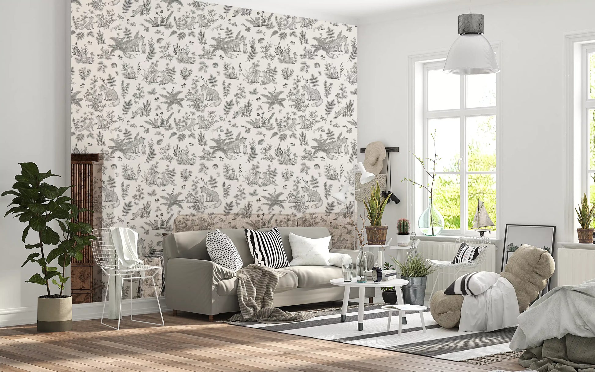 Rustic Forest Friends Botanical Sketch Wallpaper⁠
