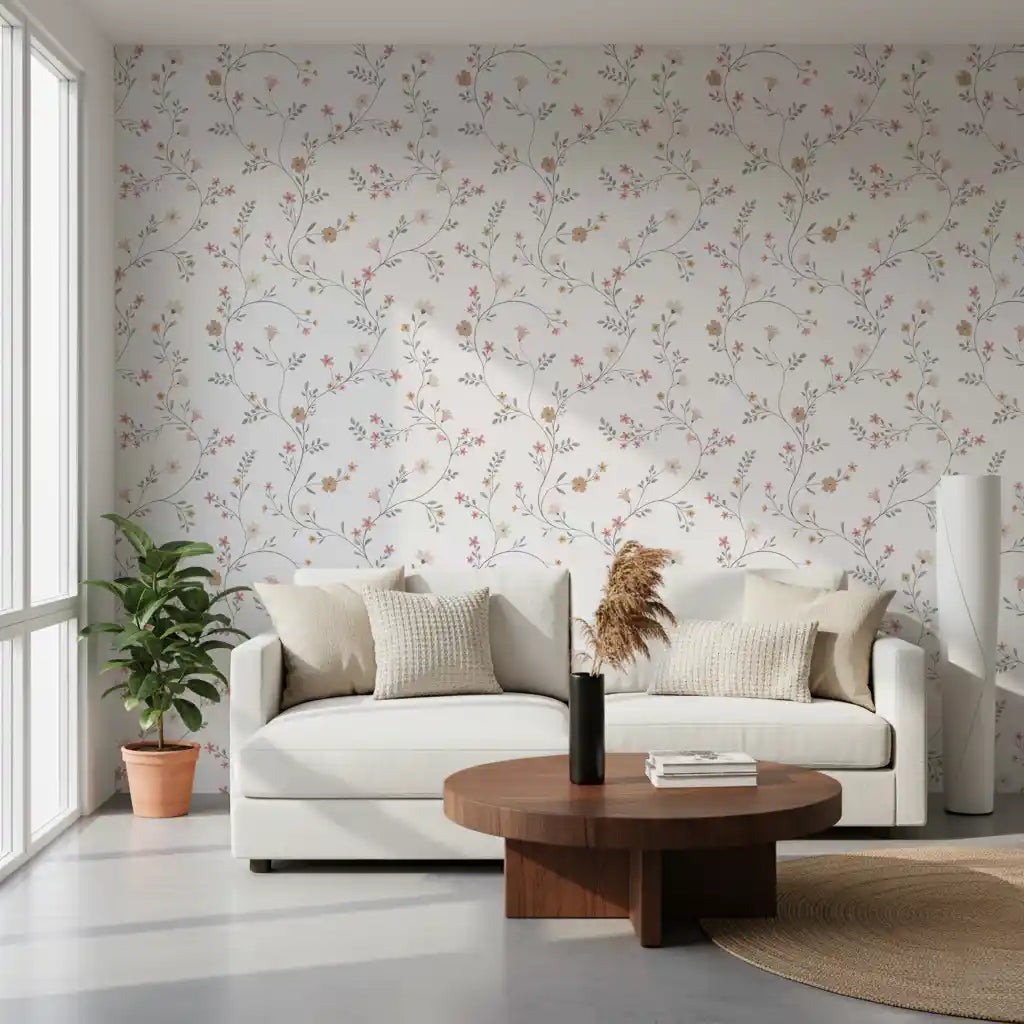 Dainty Pastel Floral Trails Wallpaper⁠