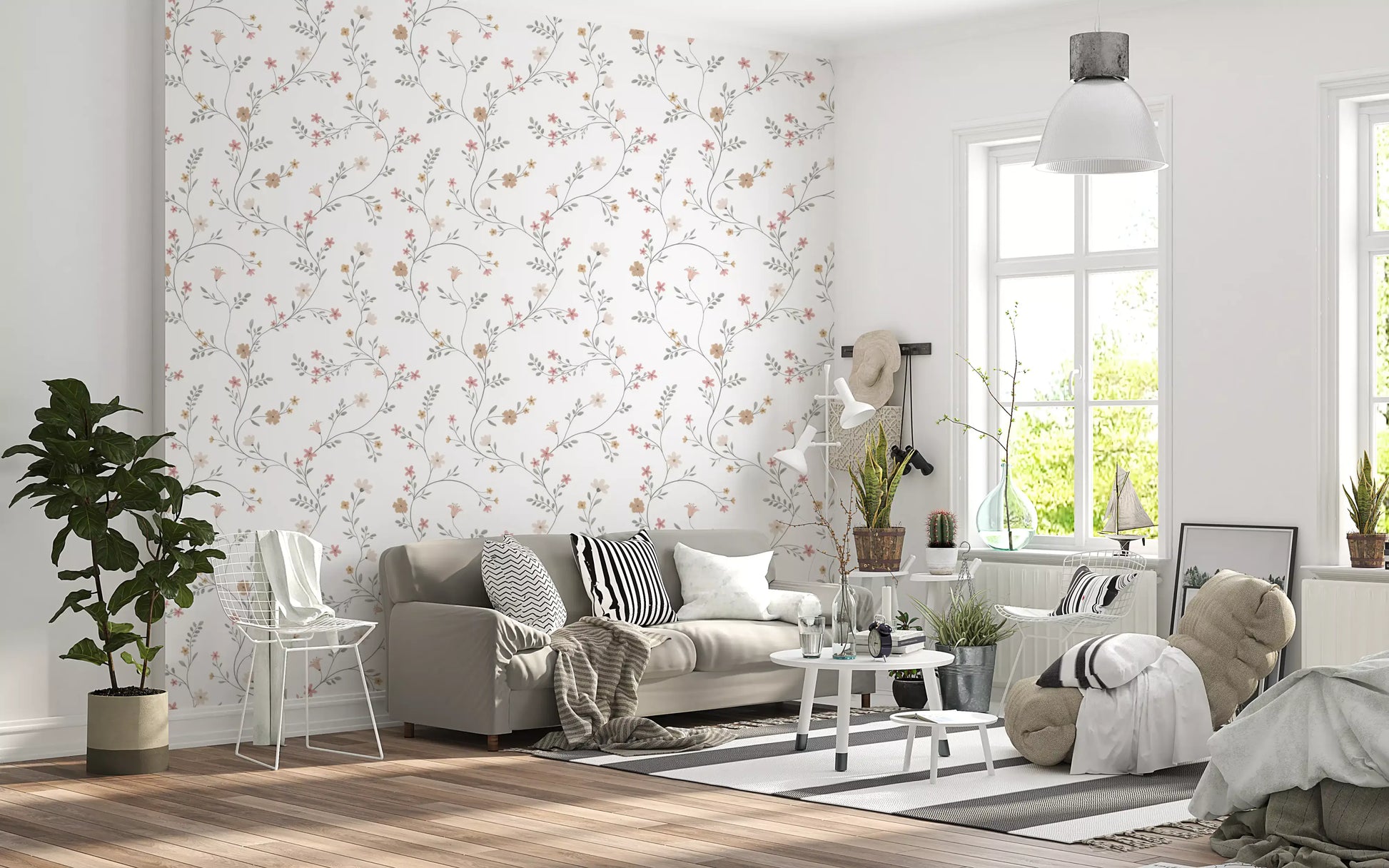 Dainty Pastel Floral Trails Wallpaper⁠