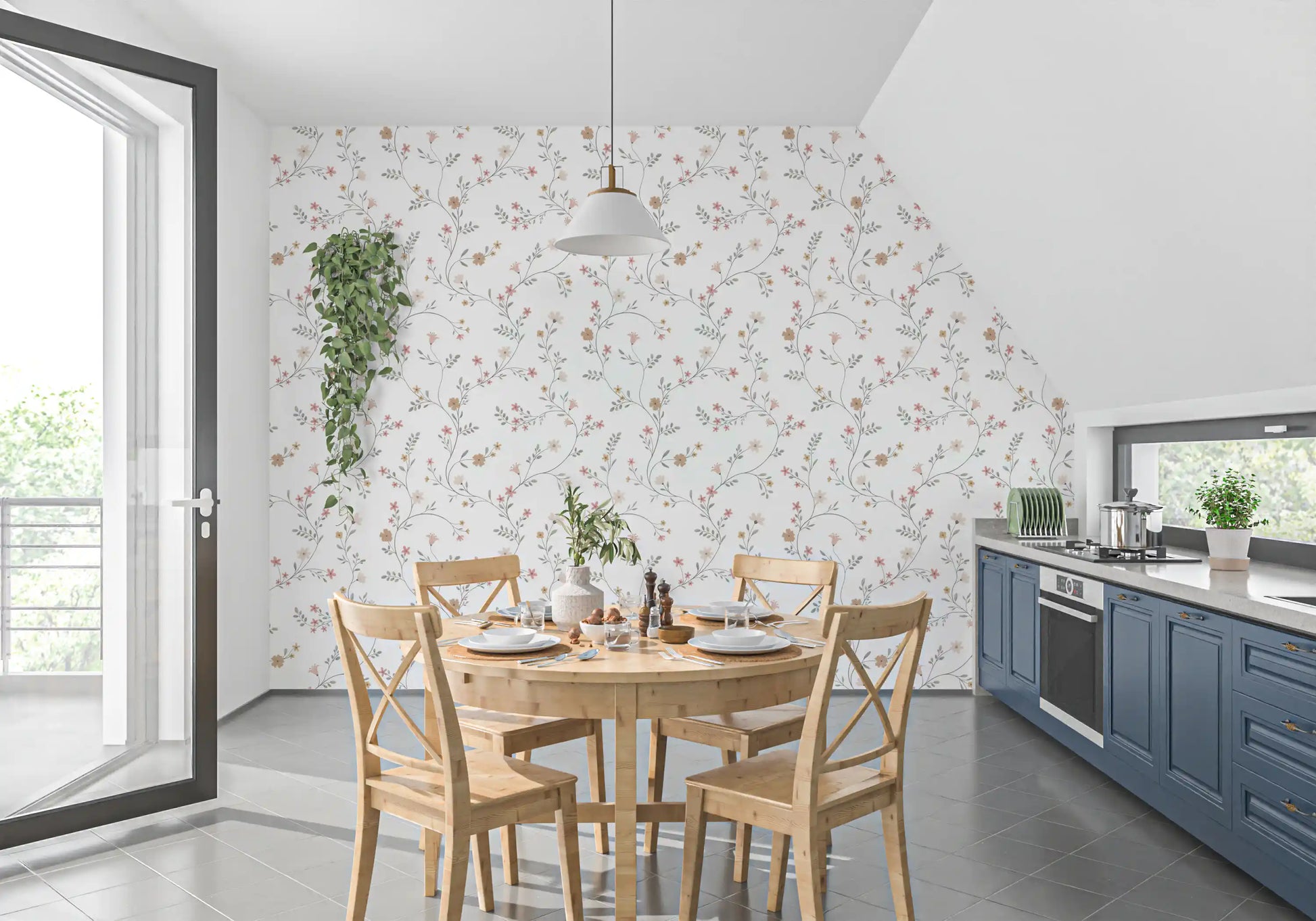 Dainty Pastel Floral Trails Wallpaper⁠