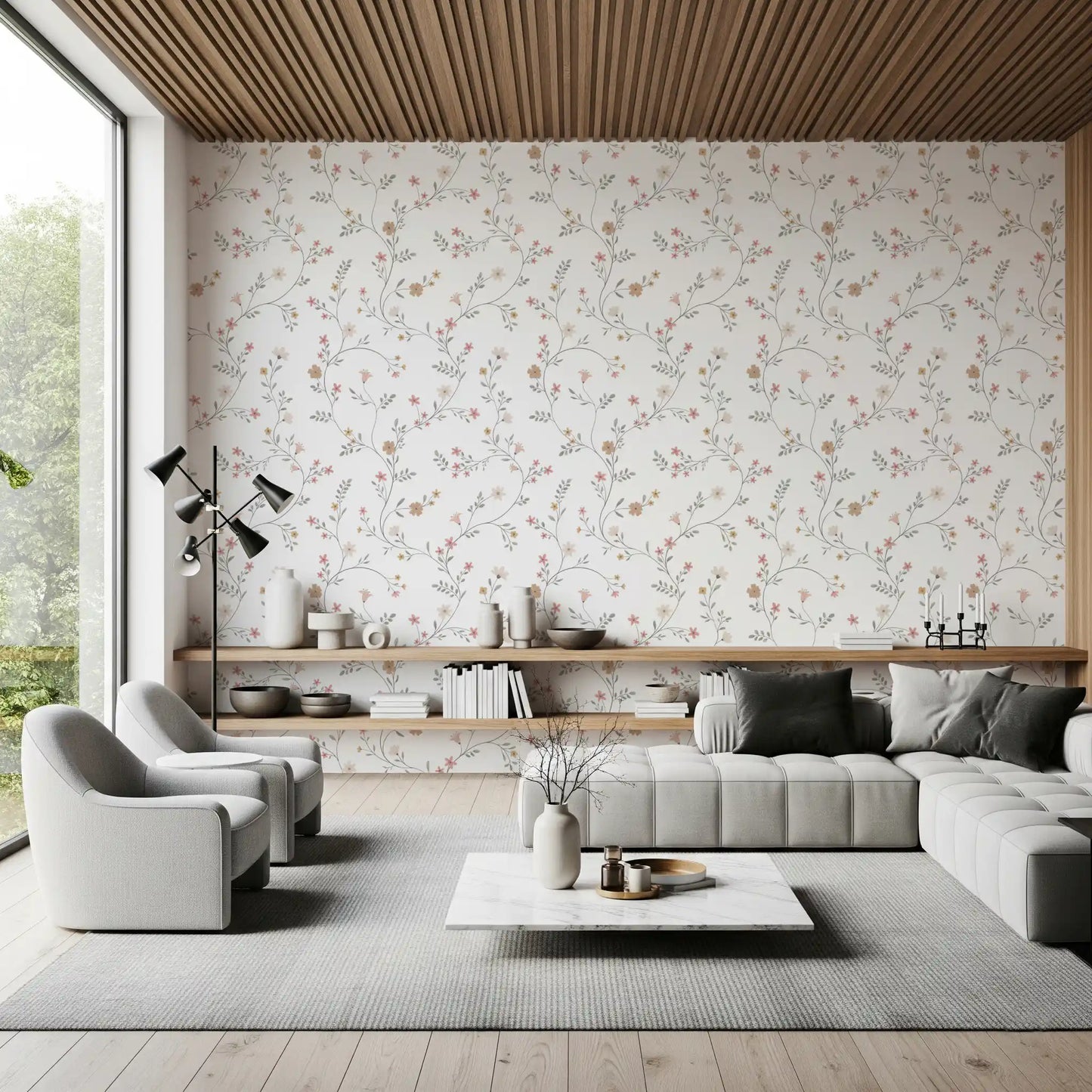 Dainty Pastel Floral Trails Wallpaper⁠