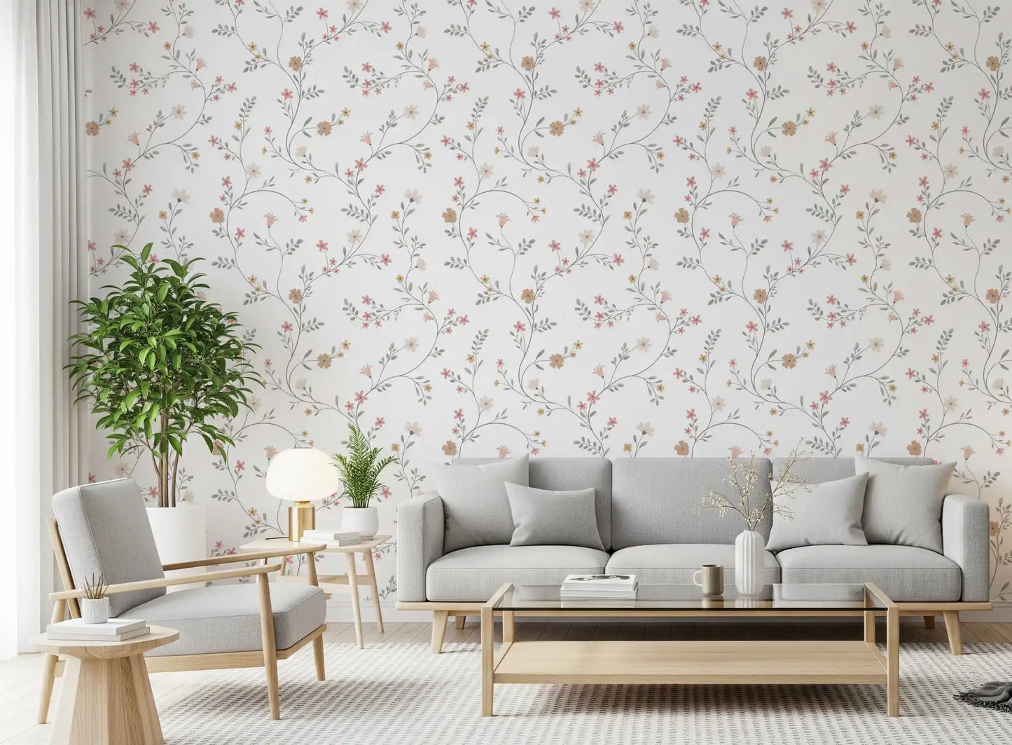 Dainty Pastel Floral Trails Wallpaper⁠