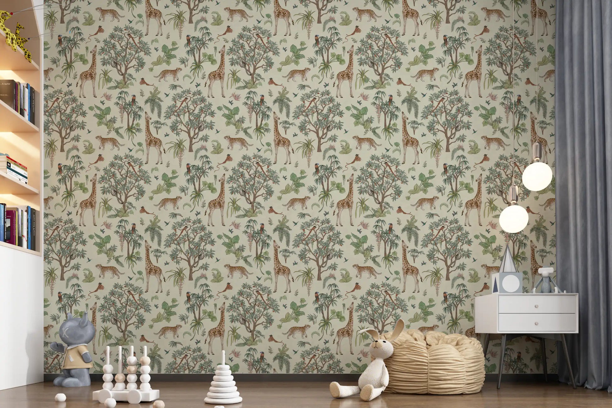 Exotic Safari Botanical Illustration Wallpaper⁠