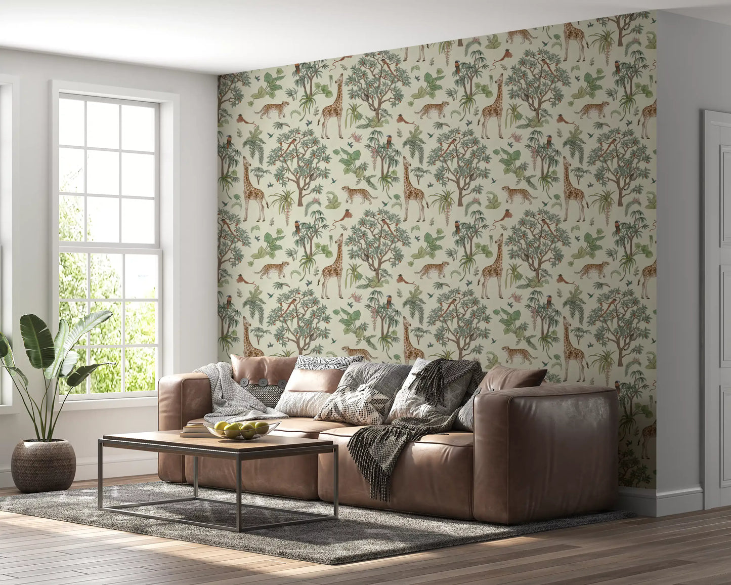Exotic Safari Botanical Illustration Wallpaper⁠