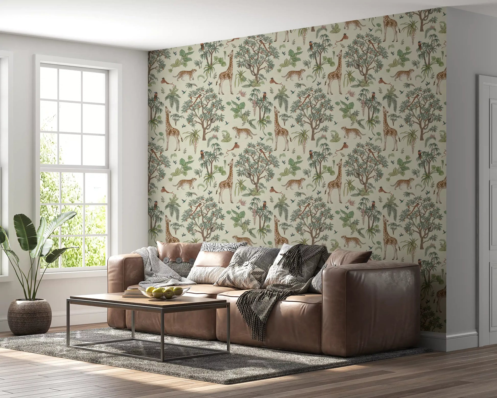 Exotic Safari Botanical Illustration Wallpaper⁠