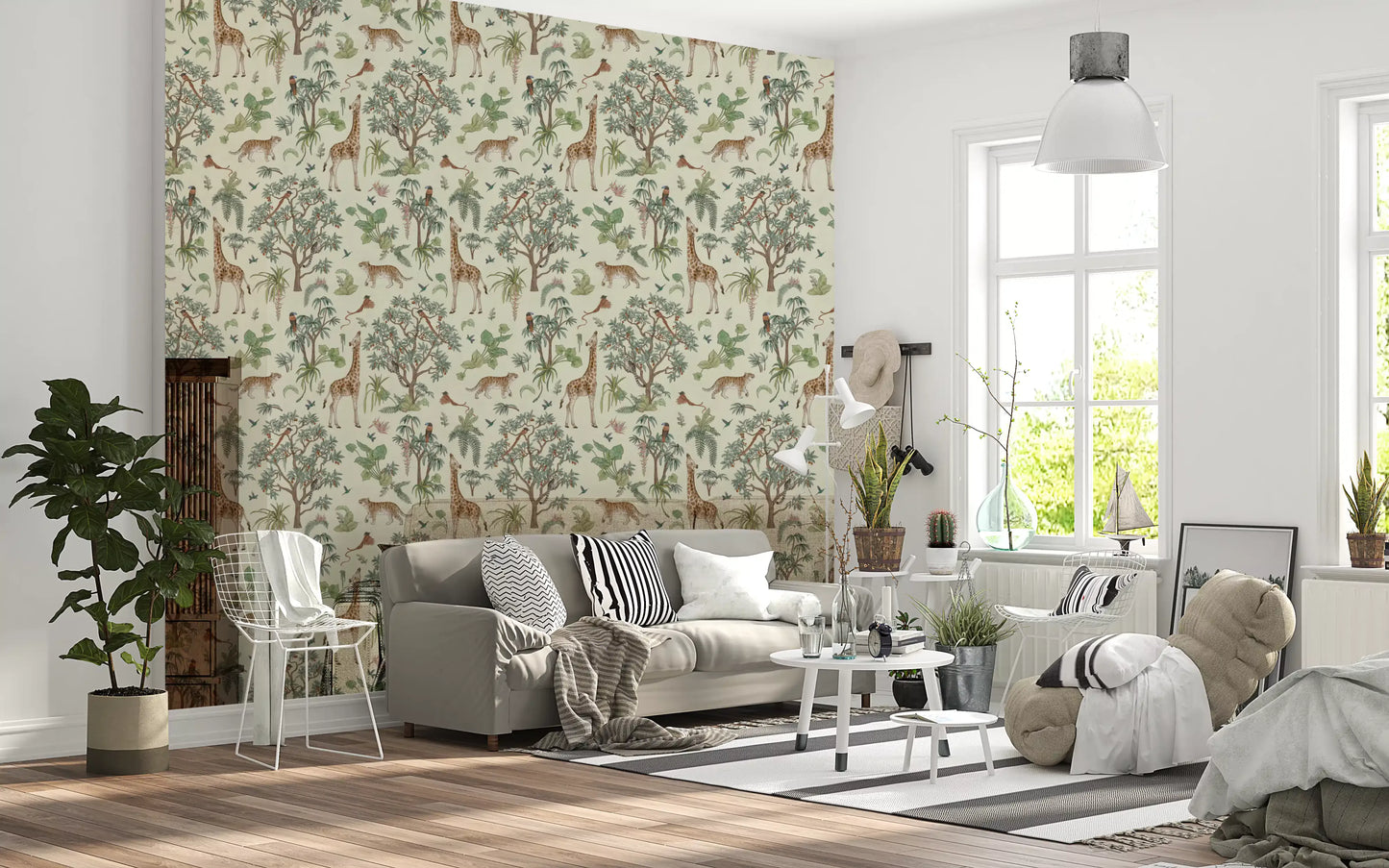 Exotic Safari Botanical Illustration Wallpaper⁠