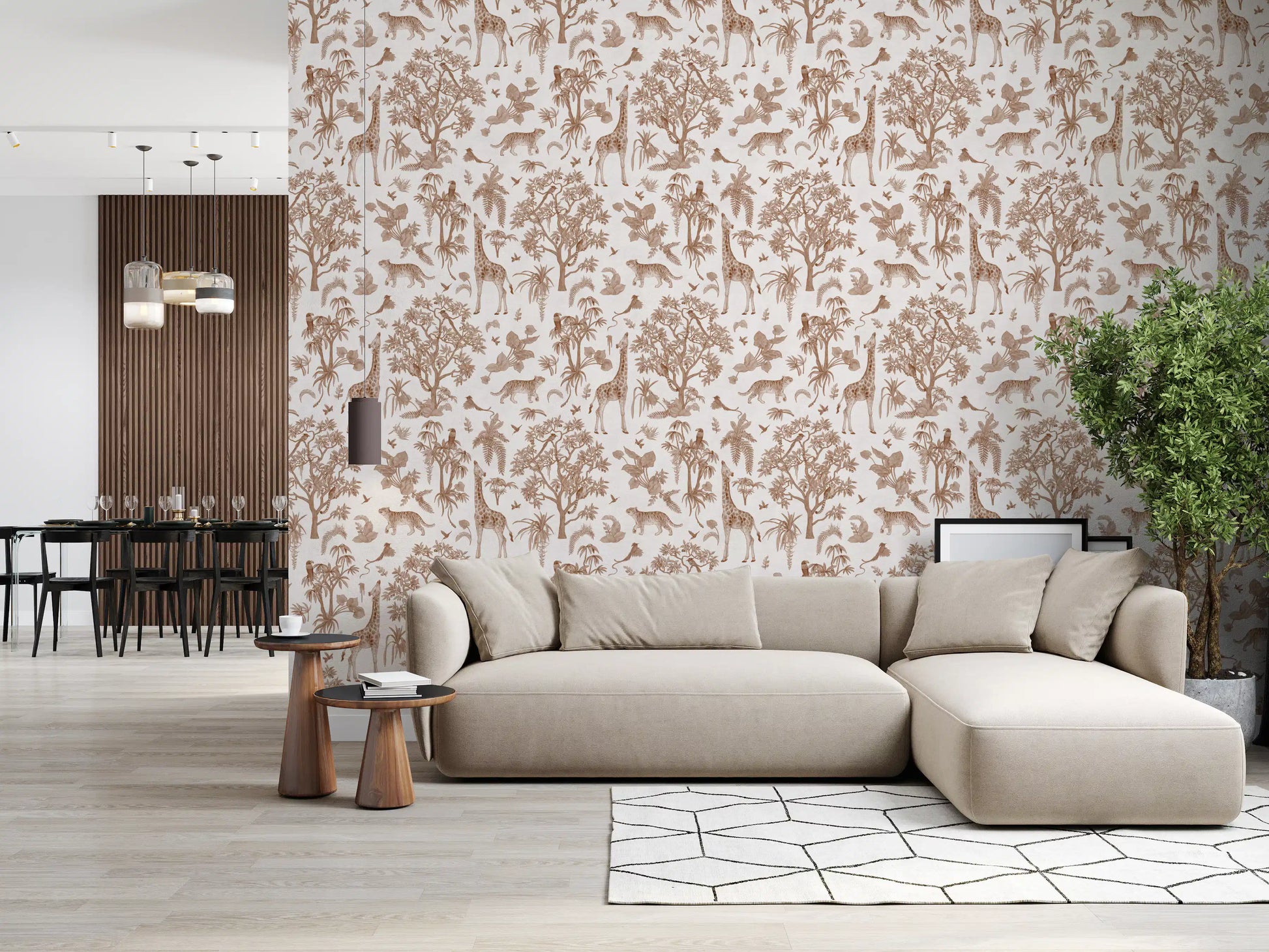 Monochromatic Wildlife Jungle Toile Wallpaper⁠