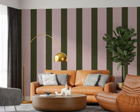 Olive Green and Dusty Rose Vertical Stripe Wallpaper⁠