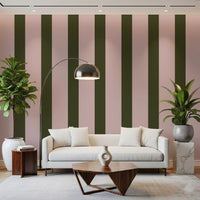 Olive Green and Dusty Rose Vertical Stripe Wallpaper⁠
