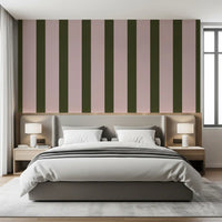 Olive Green and Dusty Rose Vertical Stripe Wallpaper⁠