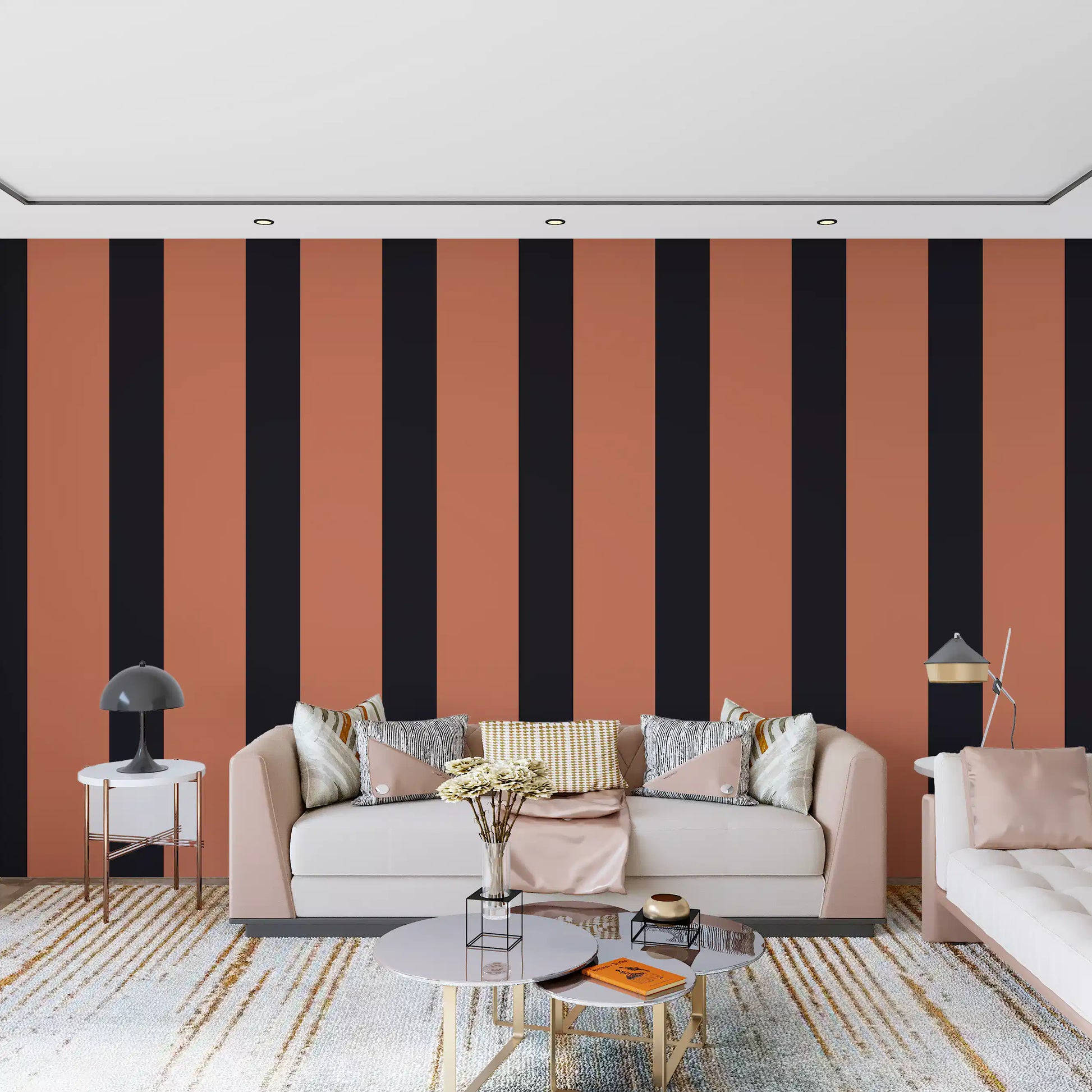 Burnt Orange and Charcoal Vertical Stripes Wallpaper⁠