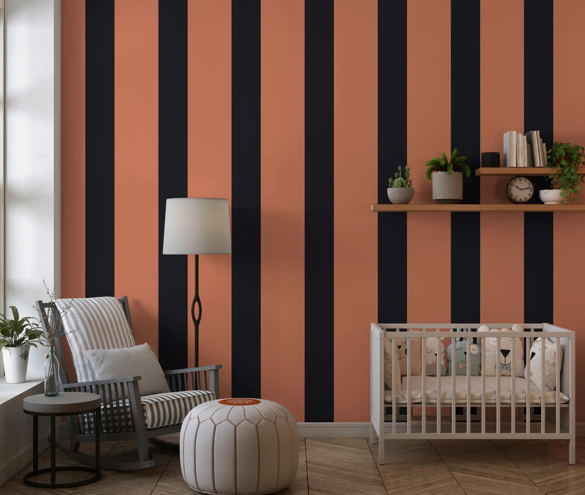 Burnt Orange and Charcoal Vertical Stripes Wallpaper⁠