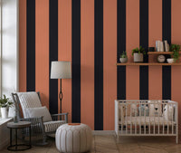 Burnt Orange and Charcoal Vertical Stripes Wallpaper⁠
