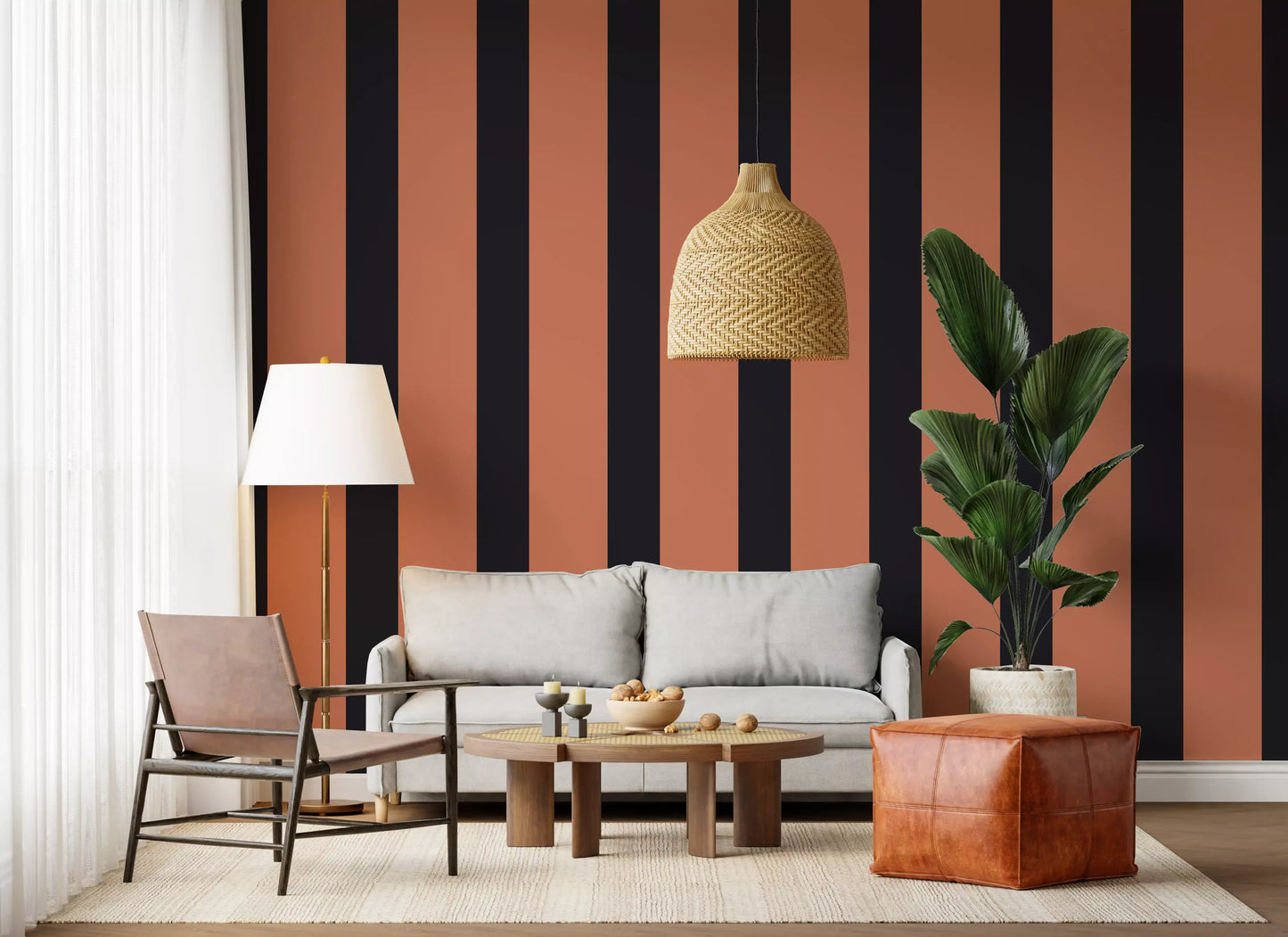 Burnt Orange and Charcoal Vertical Stripes Wallpaper⁠