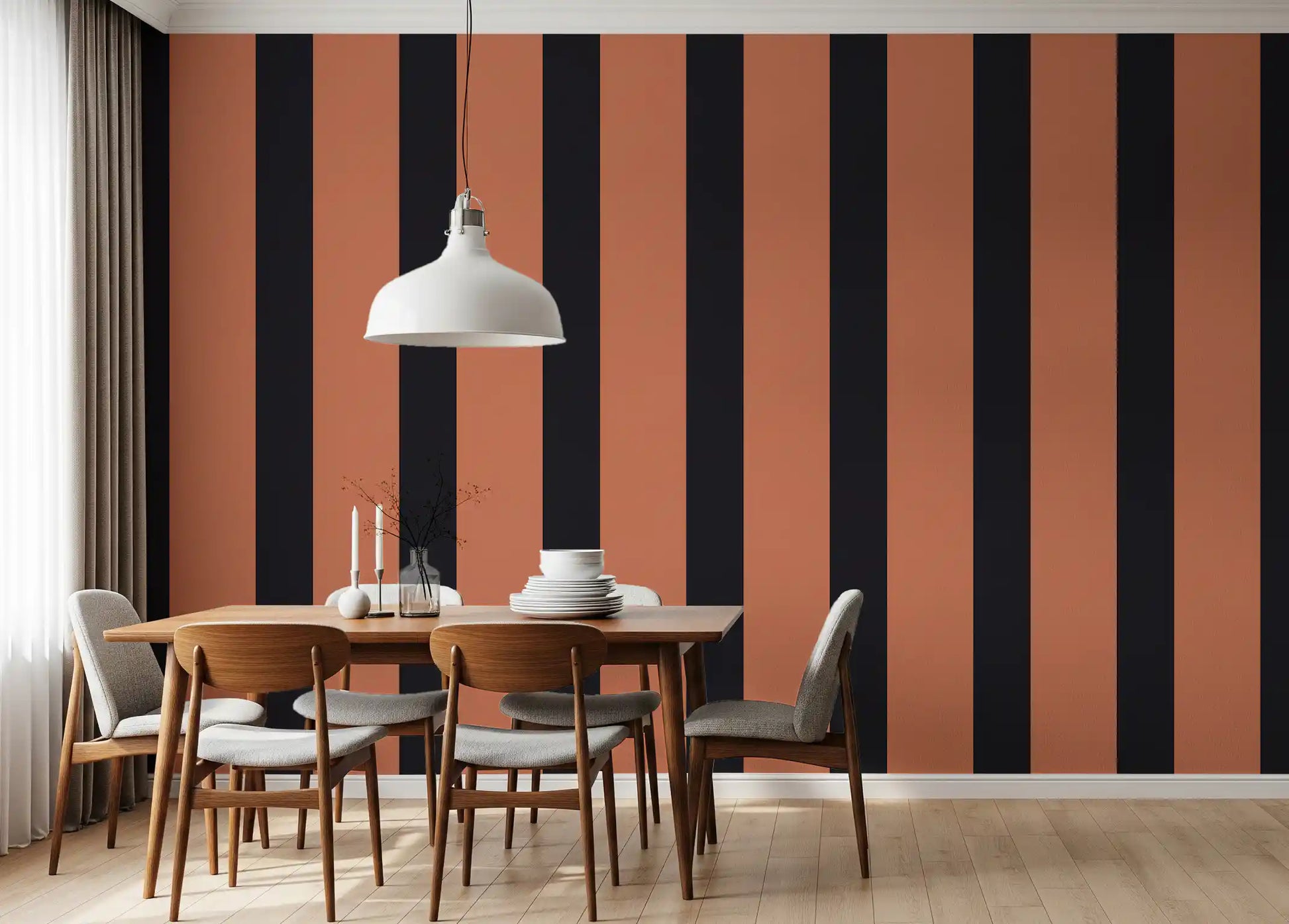 Burnt Orange and Charcoal Vertical Stripes Wallpaper⁠