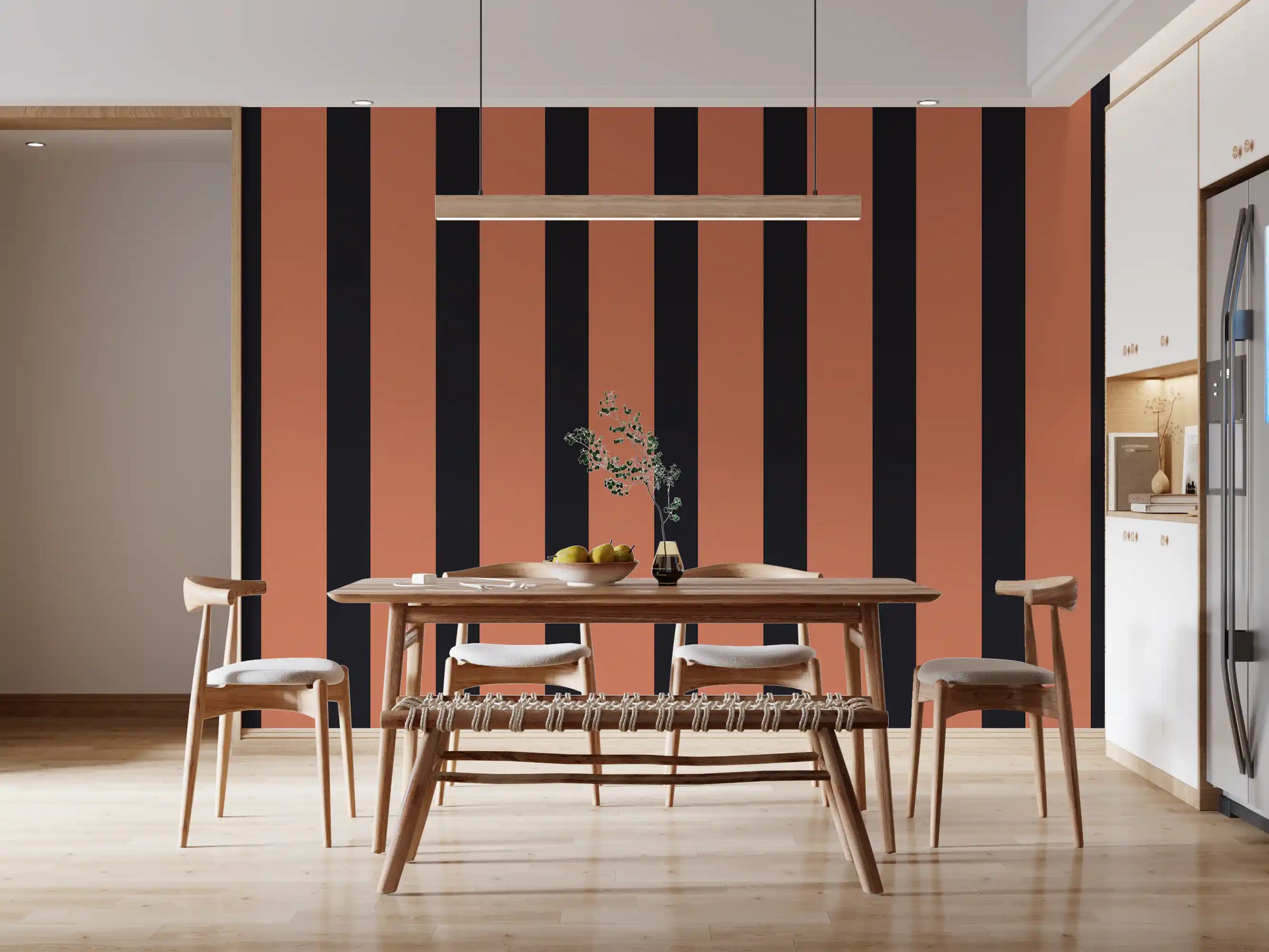 Burnt Orange and Charcoal Vertical Stripes Wallpaper⁠