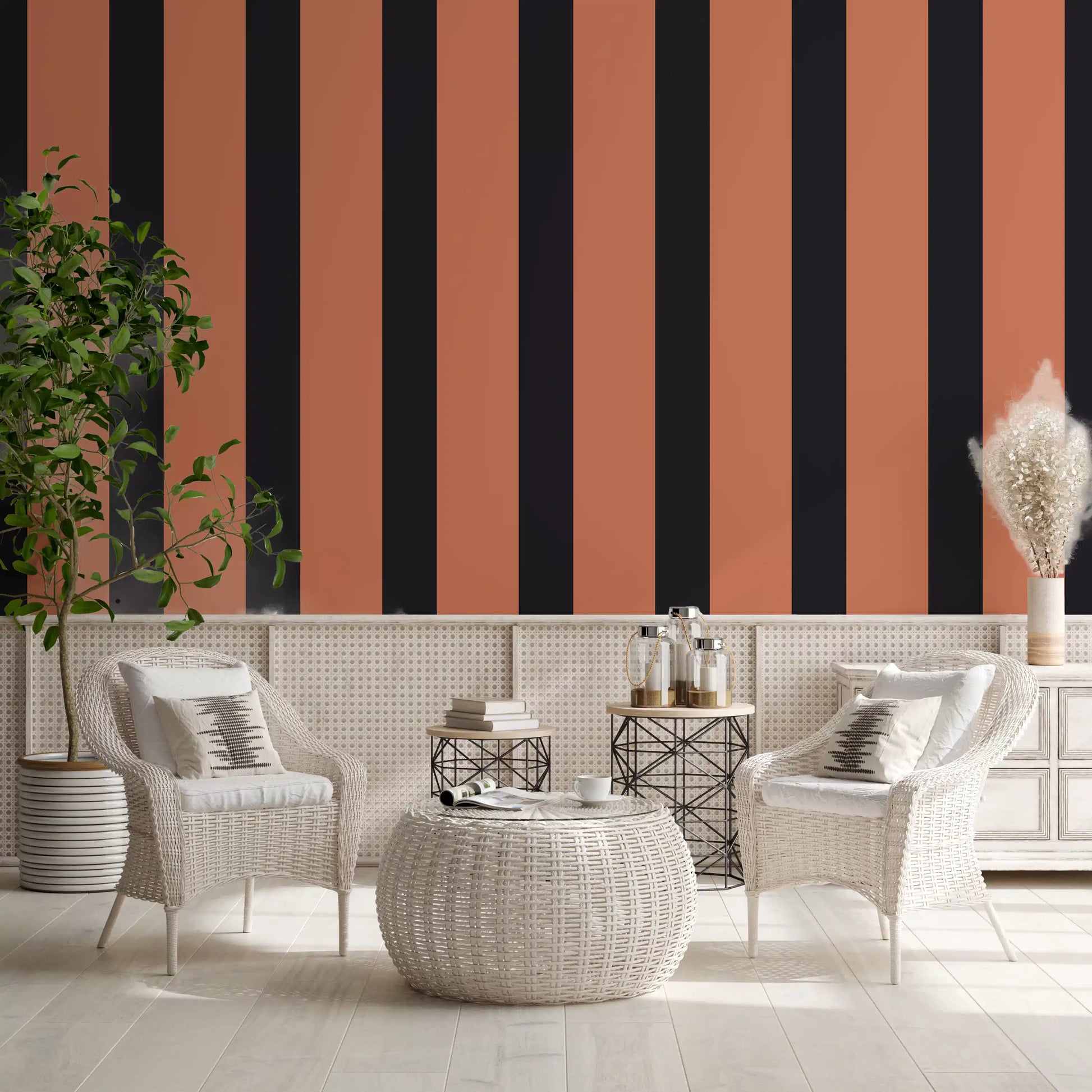 Burnt Orange and Charcoal Vertical Stripes Wallpaper⁠