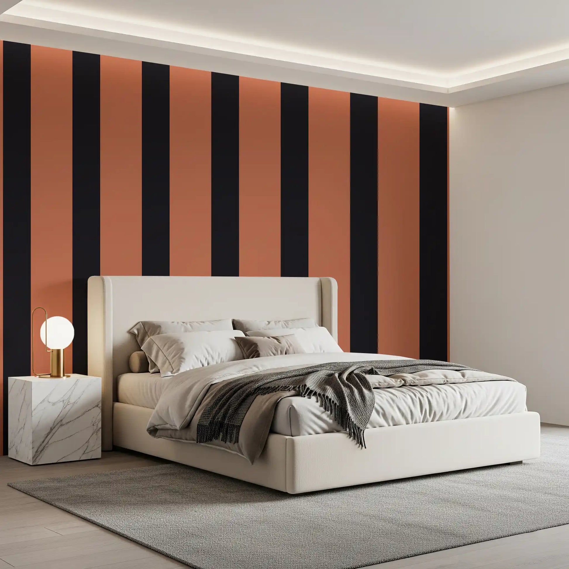 Burnt Orange and Charcoal Vertical Stripes Wallpaper⁠