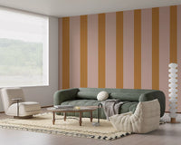 Ochre and Dusty Pink Vertical Stripes Wallpaper⁠