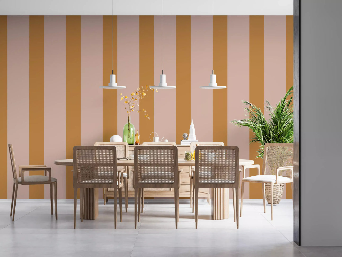 Ochre and Dusty Pink Vertical Stripes Wallpaper⁠