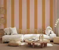 Ochre and Dusty Pink Vertical Stripes Wallpaper⁠