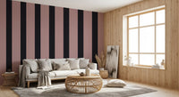 Charcoal and Dusky Pink Stripes Wallpaper⁠