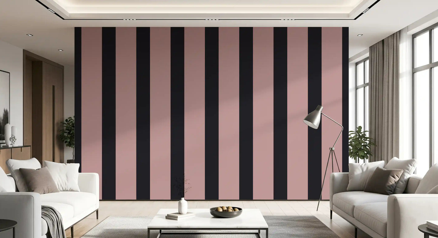 Charcoal and Dusky Pink Stripes Wallpaper⁠