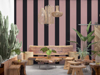 Charcoal and Dusky Pink Stripes Wallpaper⁠
